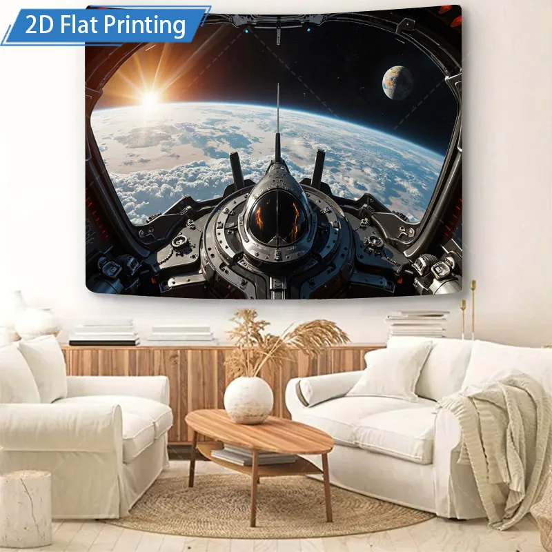 1 Stück Wandteppich Space Odyssey: Futuristischer Wandteppich mit Cockpitansicht