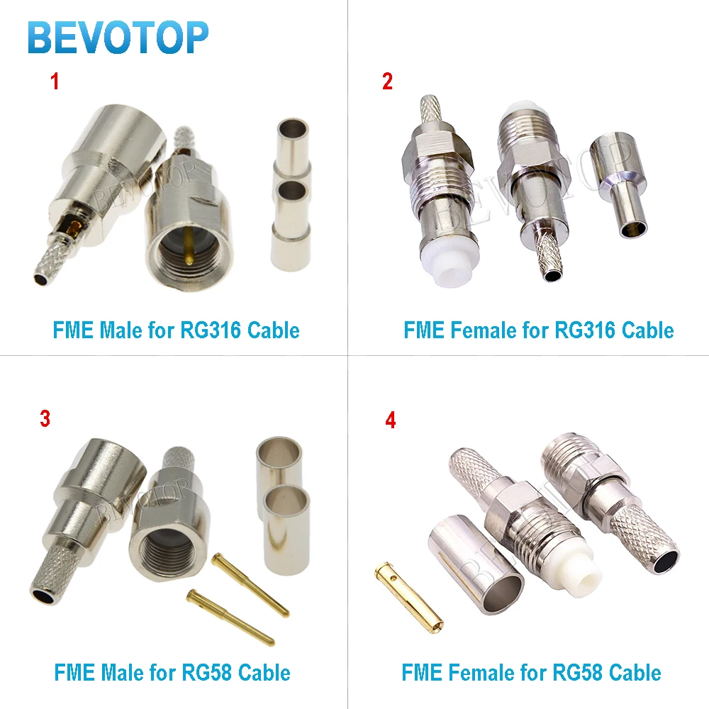 5PCS FME Male Plug Female Jack crimp for RG316 RG174 RG58 RG142 RG400 LMR195 RF Coaxial connector Wire Terminals