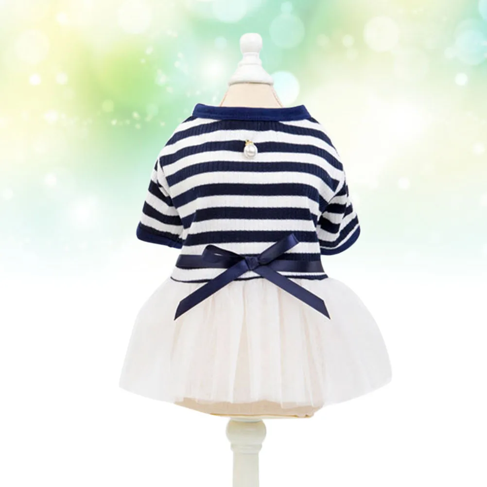 

Fashion Stripe Gauzy Pet Clothes Puppy Skirt Cotton Dress for Baby Dog Outdoor Walking Photo Session Navy Blue Comfortable Easy