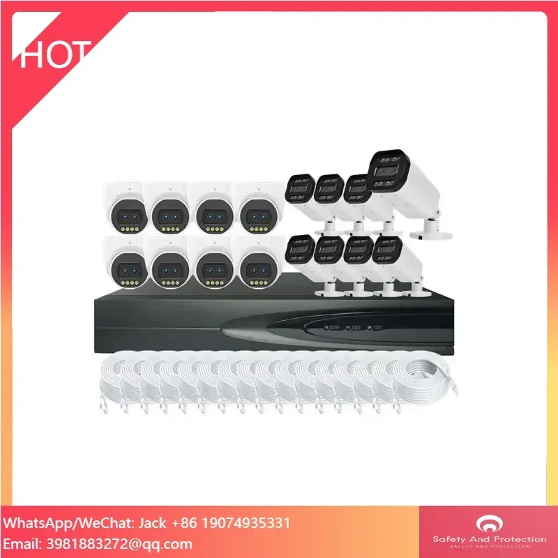 4MP 16 Channel Waterproof Blacklight Full Color Dual Lens Wide Angle POE Camera Security Camera System With 2 Way Audio