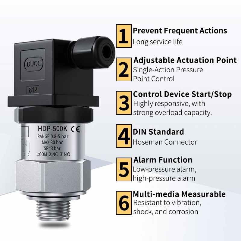 Adjustable Pressure Switch for Water Pumps Air Pressure Hydraulic Oil Intelligent square pressure switch