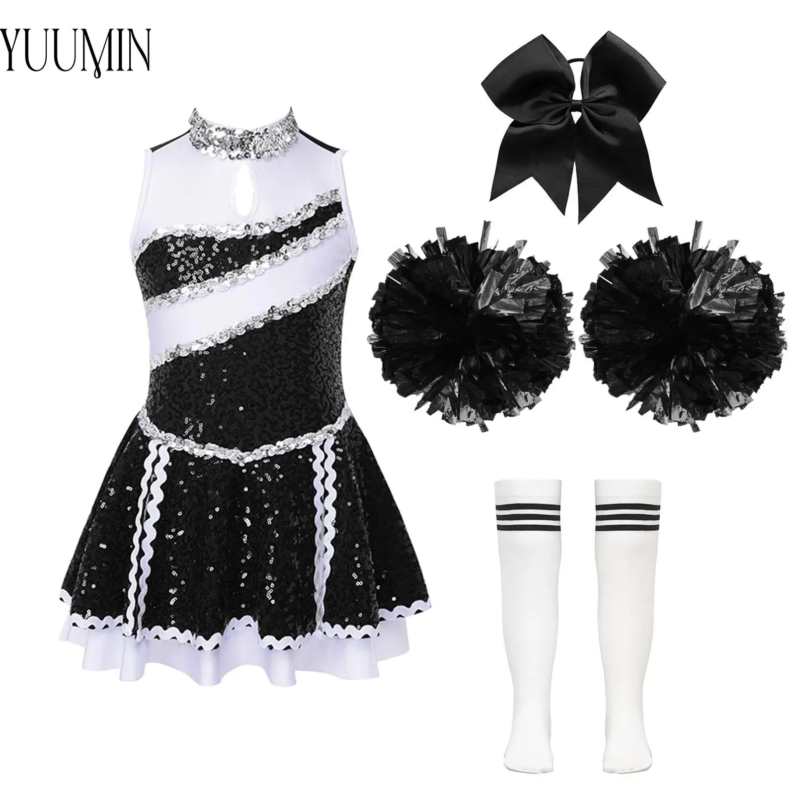 Paillettes scintillantes mignon pom-pom girl danse Performance Costume uniforme école filles vacances fête retour saison tenues de sport