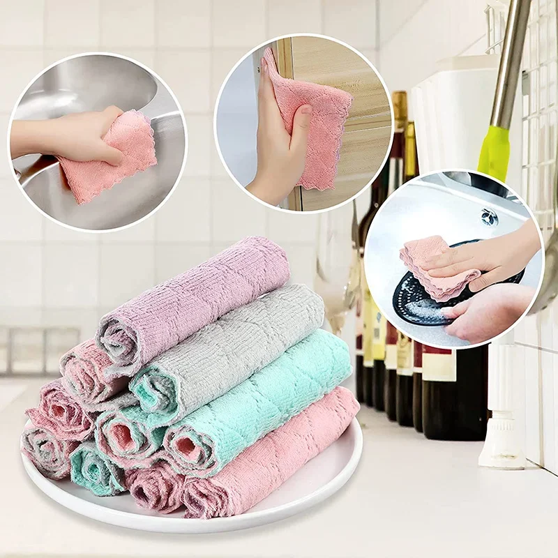 1/3/5Pcs Kitchen Dish Towels Dish Cloths Absorbent Kitchen Towels Coral Velvet Dishcloths Nonstick Oil Fast Drying Washcloths