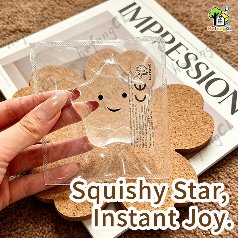 HefengCL Clear Smiley Star Fidget Squishy TPR Soft Squeeze Sensory Stress Relief Toy Kids Party Holiday Favor Gift
