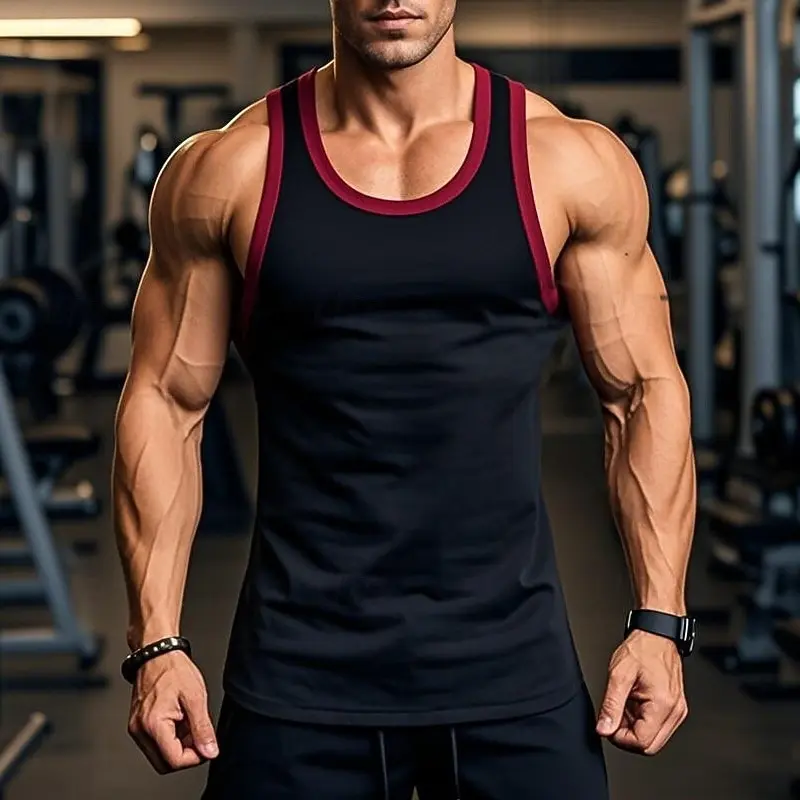 

Simple Solid Color Print Men Fitness Tank Tops Summer Running Vest Fashion Quick Dry Breathable Sleeveless Shirt Gym T-shirt Man