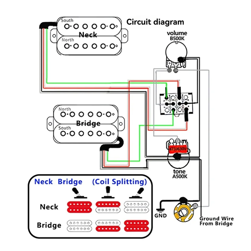 

【Hot Cake】ST Guitar HH Coil Splitting Prewired Silence Switch Set For ST SQ Electric Guitar Pickup Panel