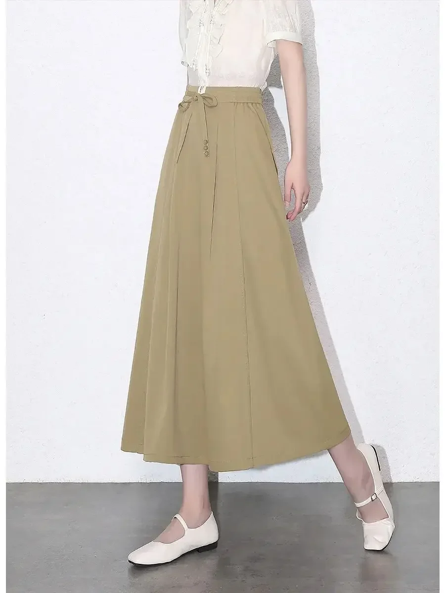 LOUIS YAO Women Skirt 2024 Spring and Summer High Waist A-line Basic Casual Umbrella Skirt Black Khaki Grey Green Skirt