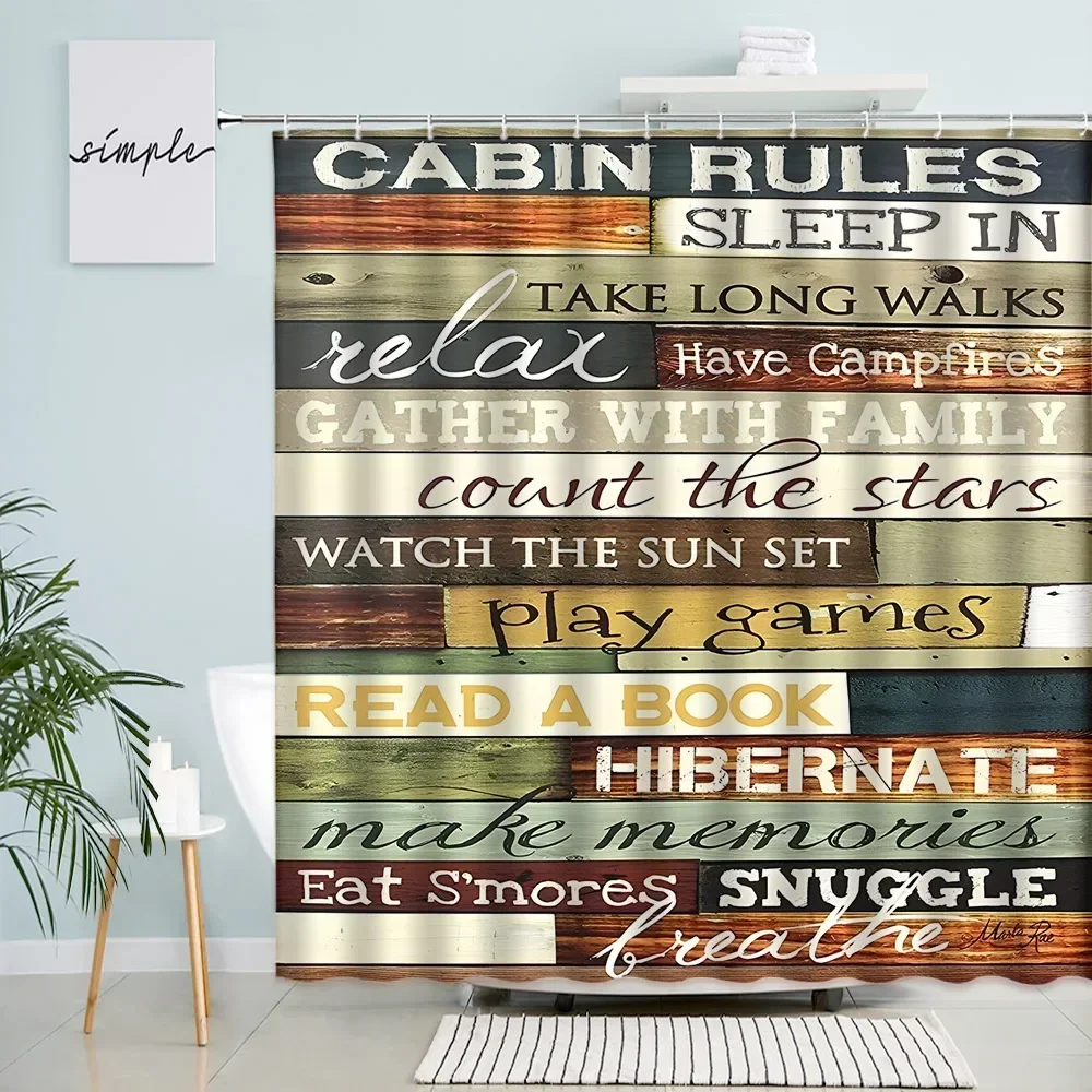 Inspirational Rules Shower Curtain Creative Design Famous Quotes Aphorism Retro Wood Board Print Fabric Bathroom Decor Curtains