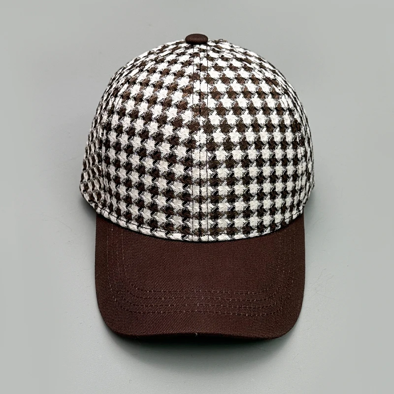 Houndstooth Color Block Baseball Cap Cotton New Men Women Sunscreen Check Versatile Fashion Casual Ventilate Street Retro Casual