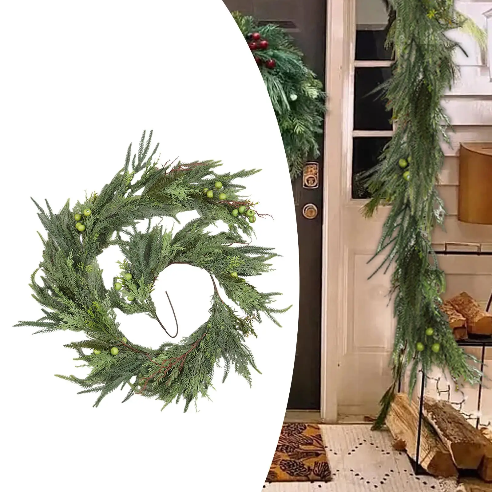 

Artificial Christmas Garland 6ft Decoration Green Rattan Wall Hanging Ornament for Porches Party Bedrooms Indoor Outdoor Window