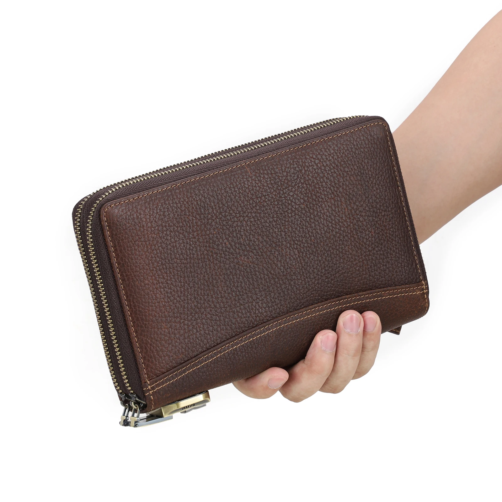 CONTACT\'S Genuine Leather Clutch Wallet for Men Rfid Blocking Card Holder Luxury Designer Business Handbag Phone Bag