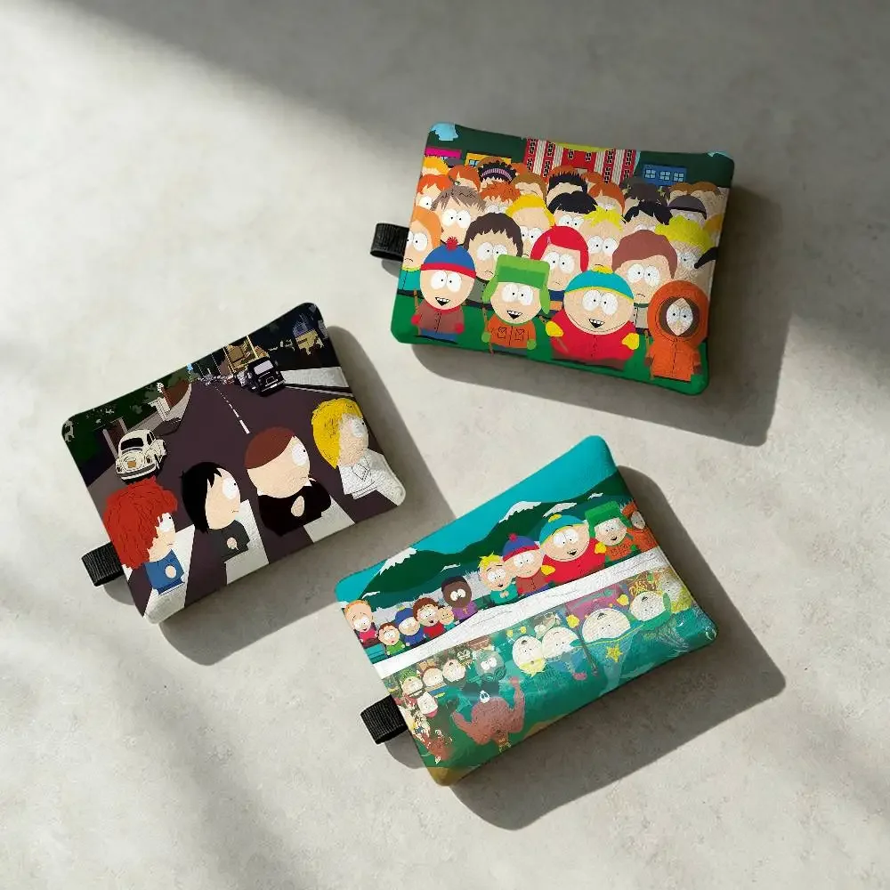 S-South-ES P-Park-ES Animation Zippered Coin Purse with Detachable Carabiner – Mini Coin and Key Pouch