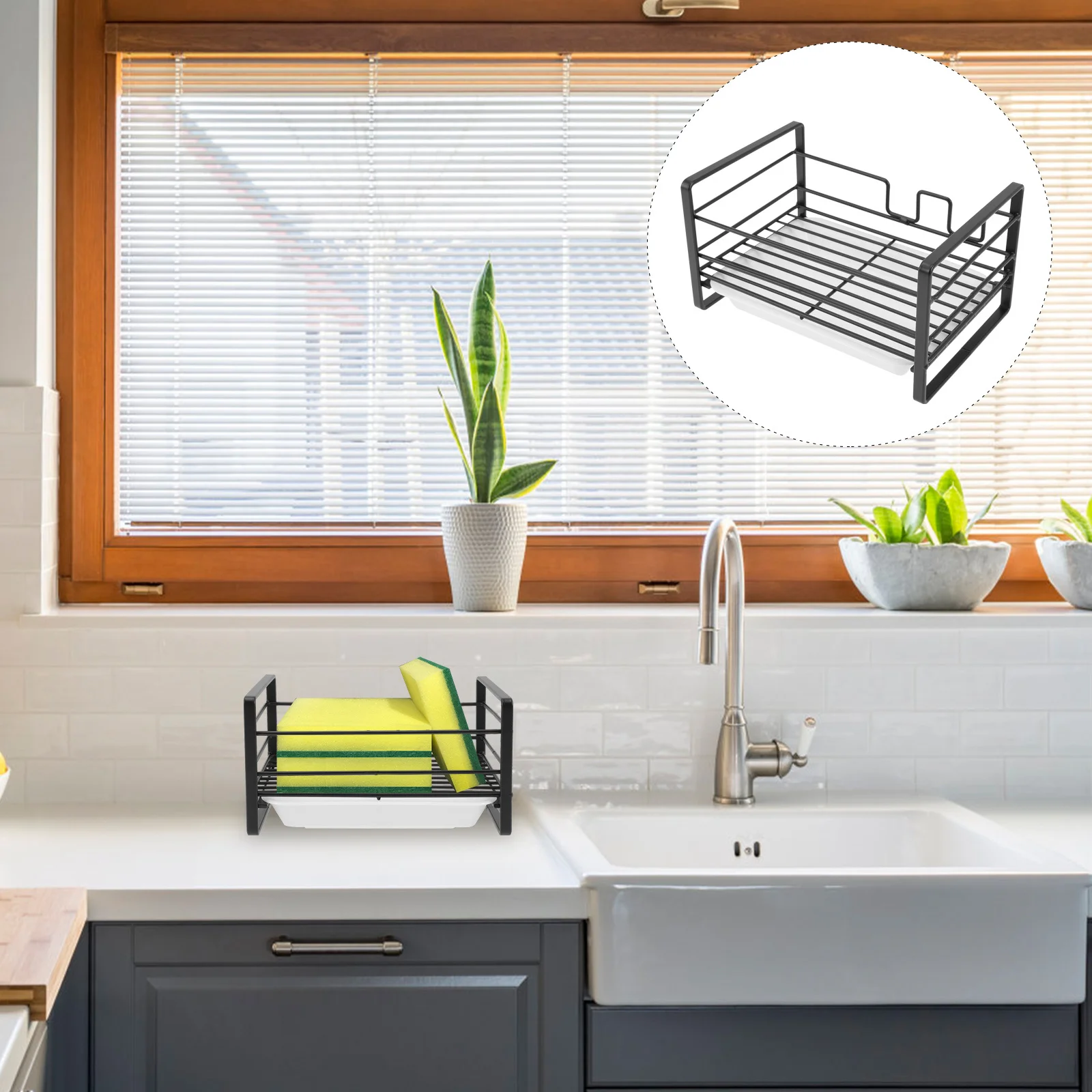 

Sponge Holder Kitchen Sink Caddy Hollow Out Design Removable Tray Countertop Dry Clean Storage Organizer Sponge Holder