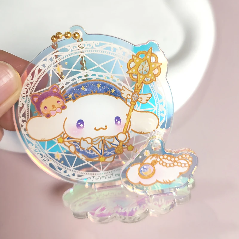 Portable Colorful Laser Anime Figure Standing Plates Keyring Kawaii Cartoon Transparent Acrylic Pendant Keychain Bag Accessory