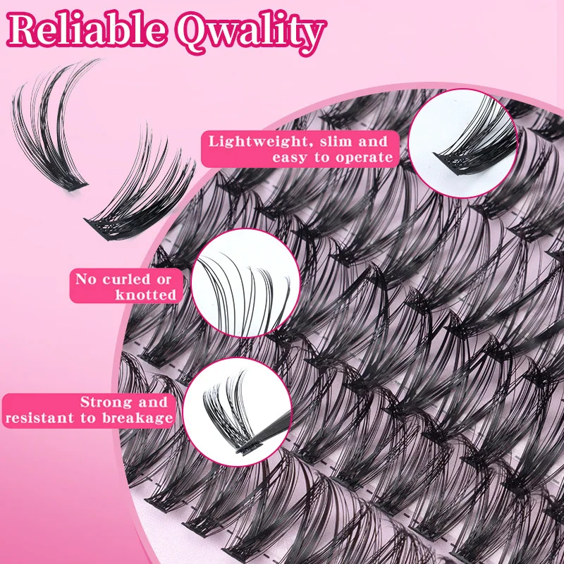 Miaojie kit de extensão de cílios, kit de clusters de cílios grossos de 14/32 linhas d curvatura lash bondseal maquiagem extensão de cílios