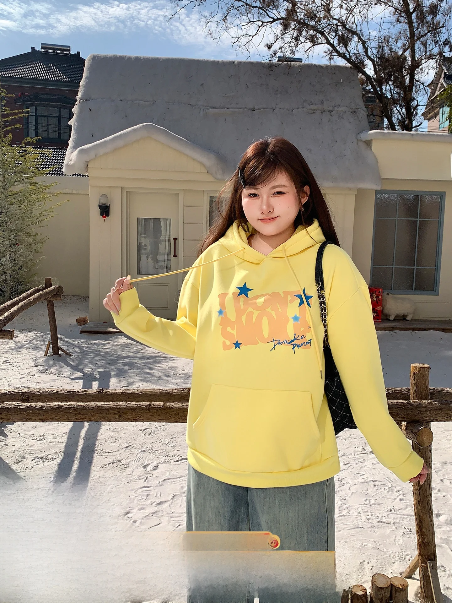 

Женская толстовка YUZI с капюшоном, свободного кроя, с принтом букв и звезд, больших размеров, осенне-зимняя