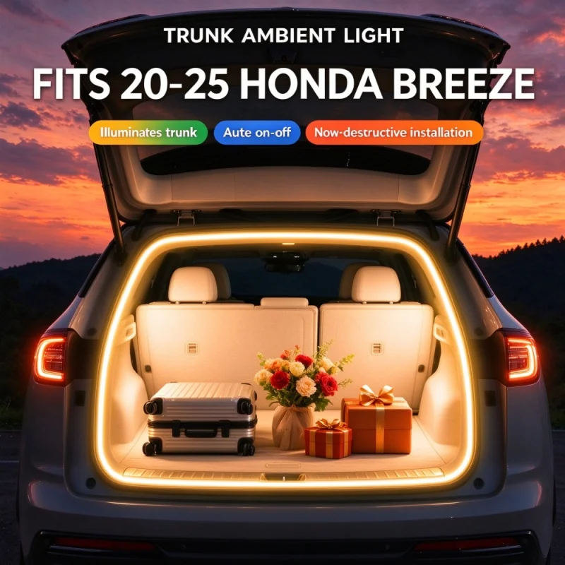 For 20-25 HONDA BREEZE Car Trunk Led Light Strip Waterproof PVC Flexible Ambient Light Strip Automatic On/Off Hidden Installatio