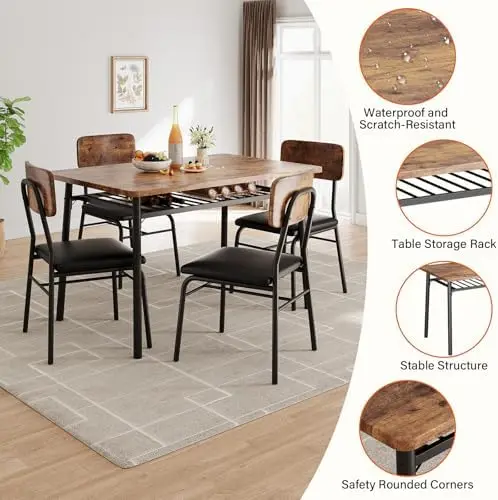 5-Piece Dining Set for 4 with Built-In Storage Rack