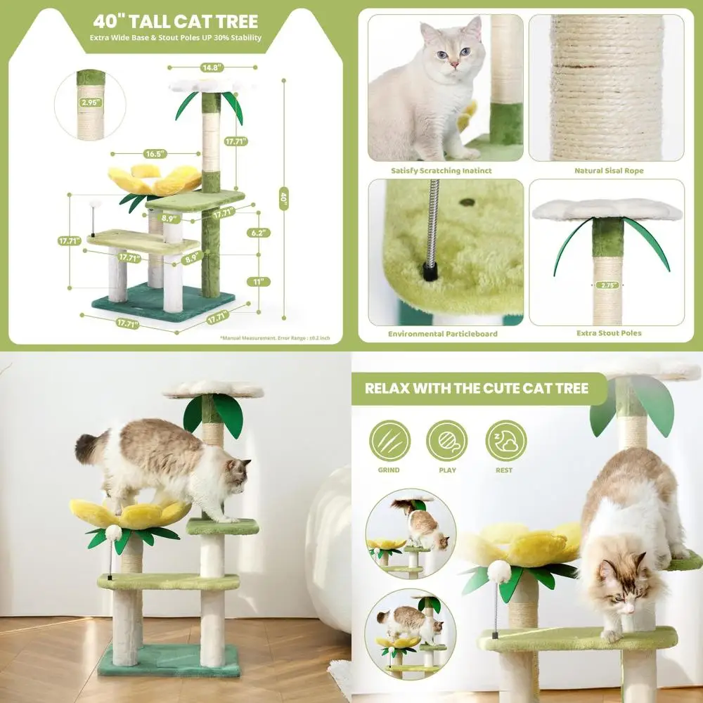 

40 Avocado Green Cat Tower with Multi-Level Play and Scratching Posts for Indoor Kittens
