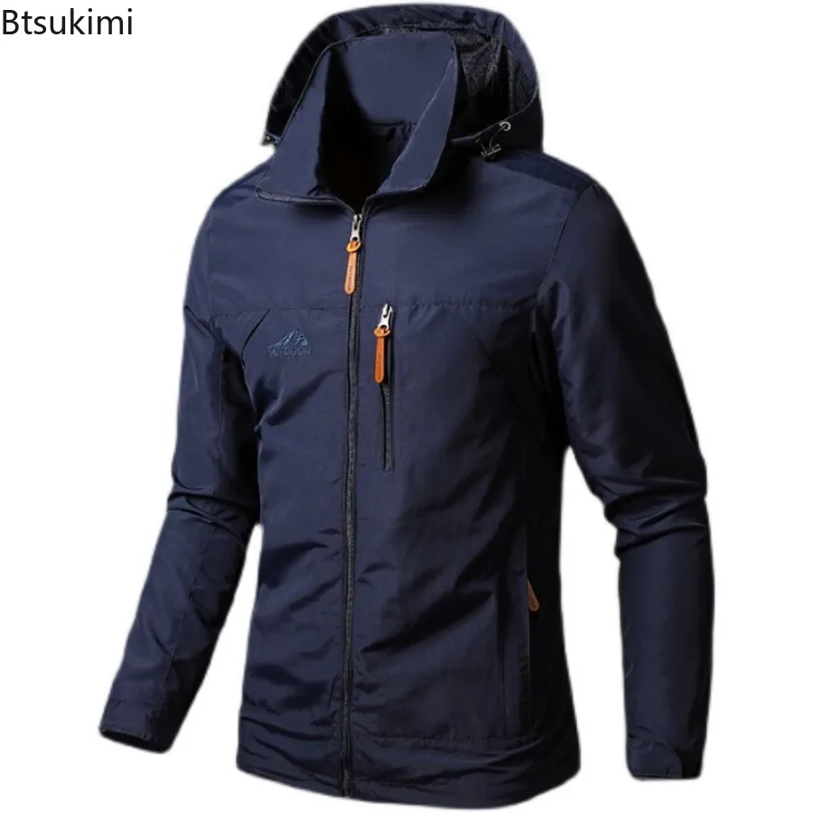 Spring Autumn New Men's Classic Windbreaker Jackets Loose Casual Waterproof Hooded Coats Men Outdoor Hiking Biking Bomber Jacket