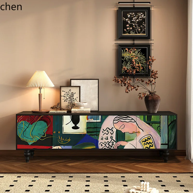 ZML Solid Wood Abstract Art TV Cabinet Storage Cabinet Integrated Living Room Bedroom Display Cabinet