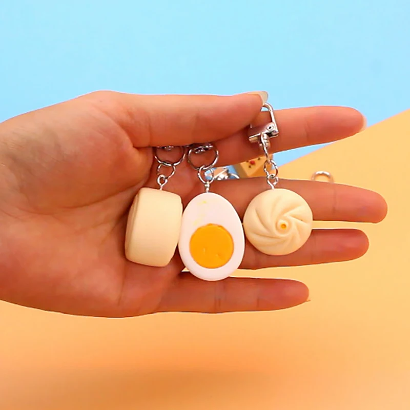 Mini Breakfast Snack Model Steamed Buns-Mantou- Egg- Wheat-Walnut Food Keychain Resin Food Ornaments Kawaii Gift Idea Keychain