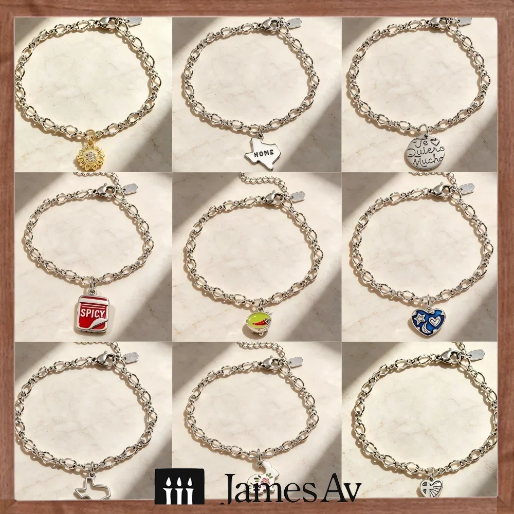 2027 S925 Sterling Silver Diverse Charm Oval Link Bracelet Set Food Flower Texas Map Heart Themed Pendants Adjustable Extension Chain High Quality S925 Silver Material Timeless Casual Style Great Anniversary Holiday Surprise Gift