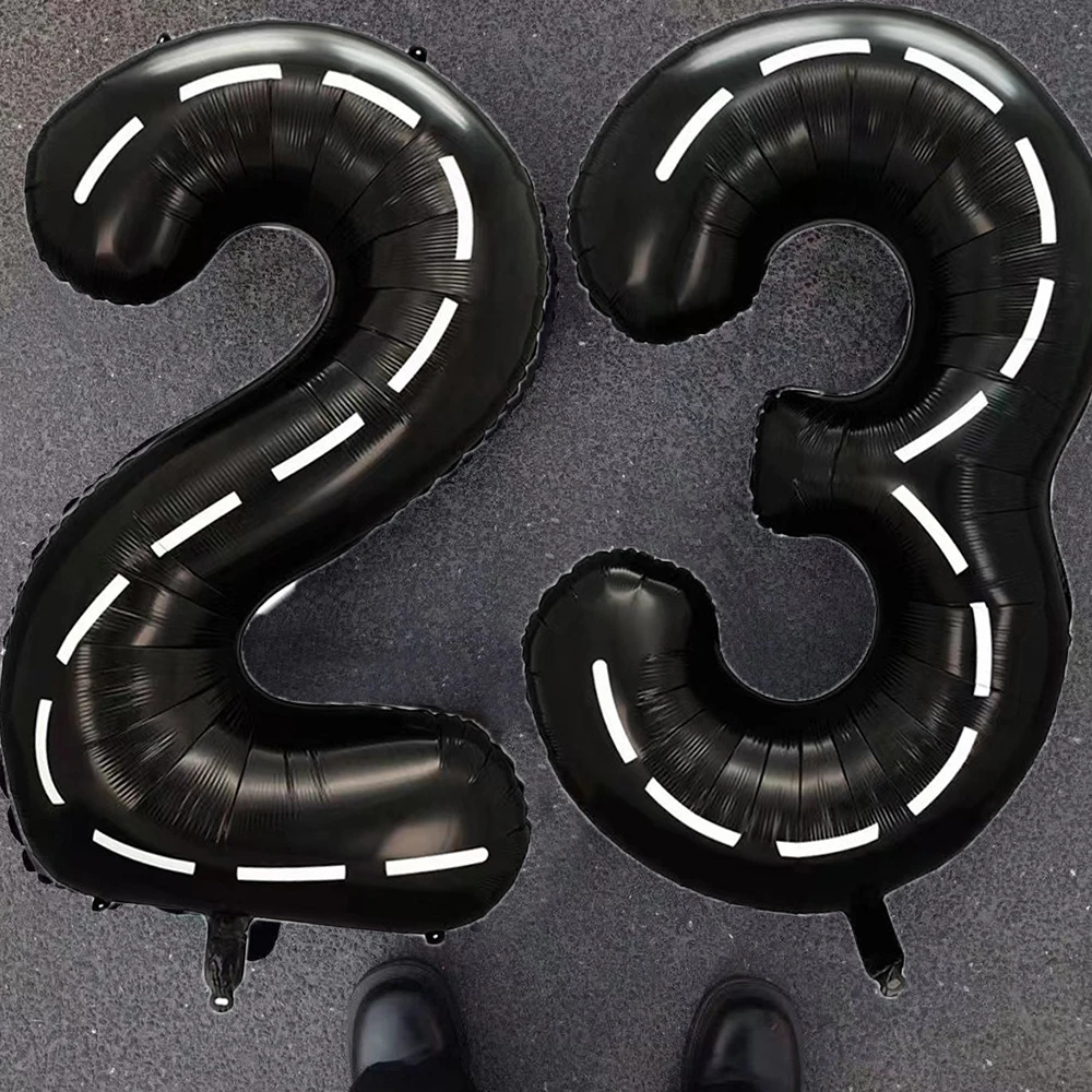 40Inch Race Car Birthday Balloons Large Black Number Balloon Happy Birthday Balloons Kids Boy Birthday Favors Racing Party Decor