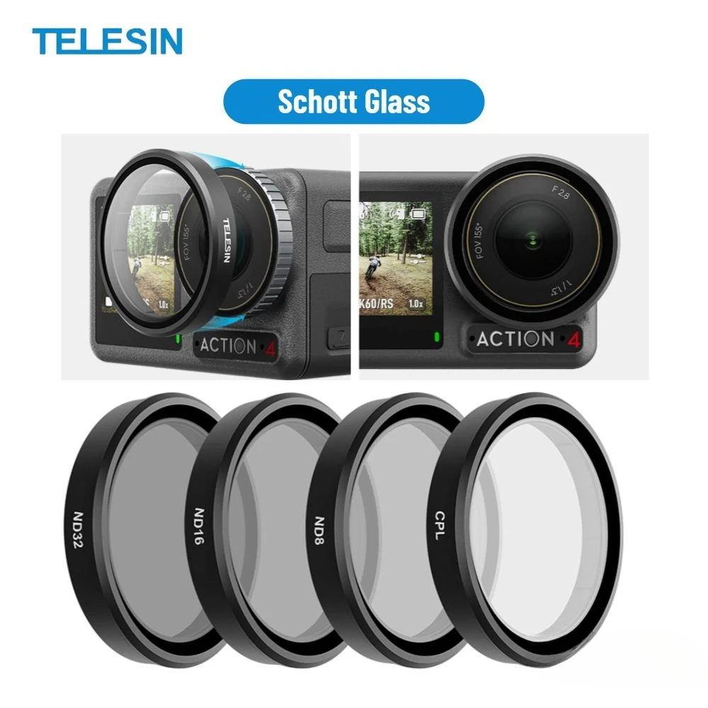 TELESIN Deutscher Schott CPL und ND 8 16 32 Objektivfilter-Kit für DJI OSMO Action 5 Pro 4 3 Zubehör Action-Kamera-Zubehör