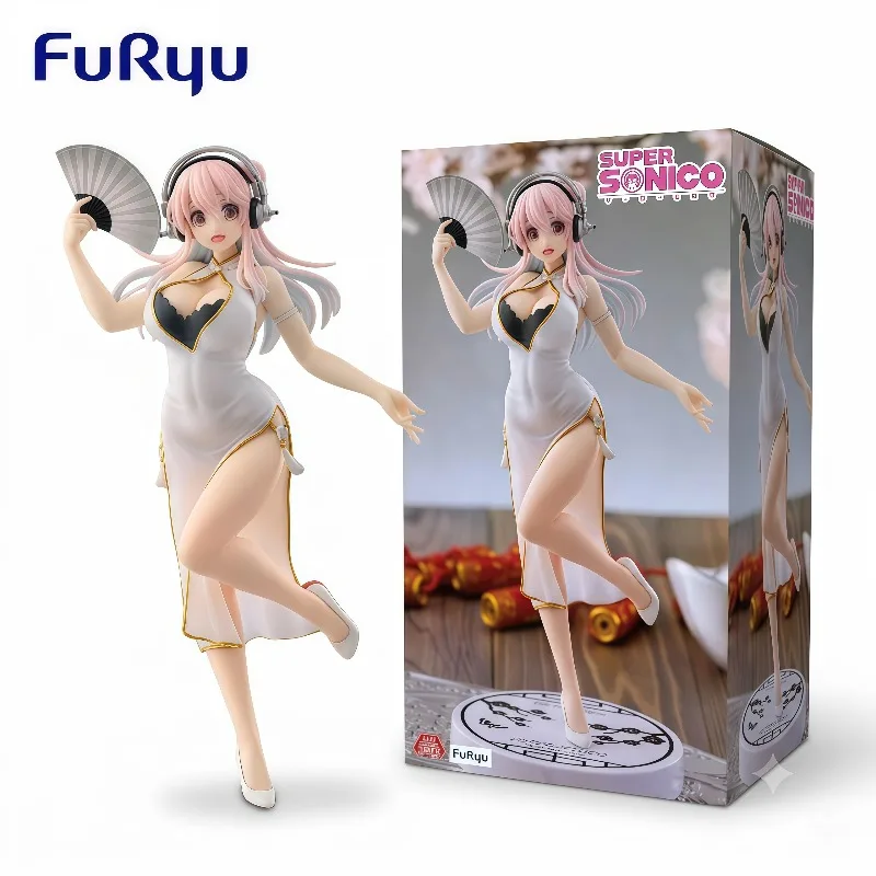 Na Stanie 100% Oryginalna Figurka FuRyu Super Sonico w Chińskim Cheongsam, Premium Figurka Kolekcjonerska Anime, Dekoracja na Biurko, Prezent do Domu