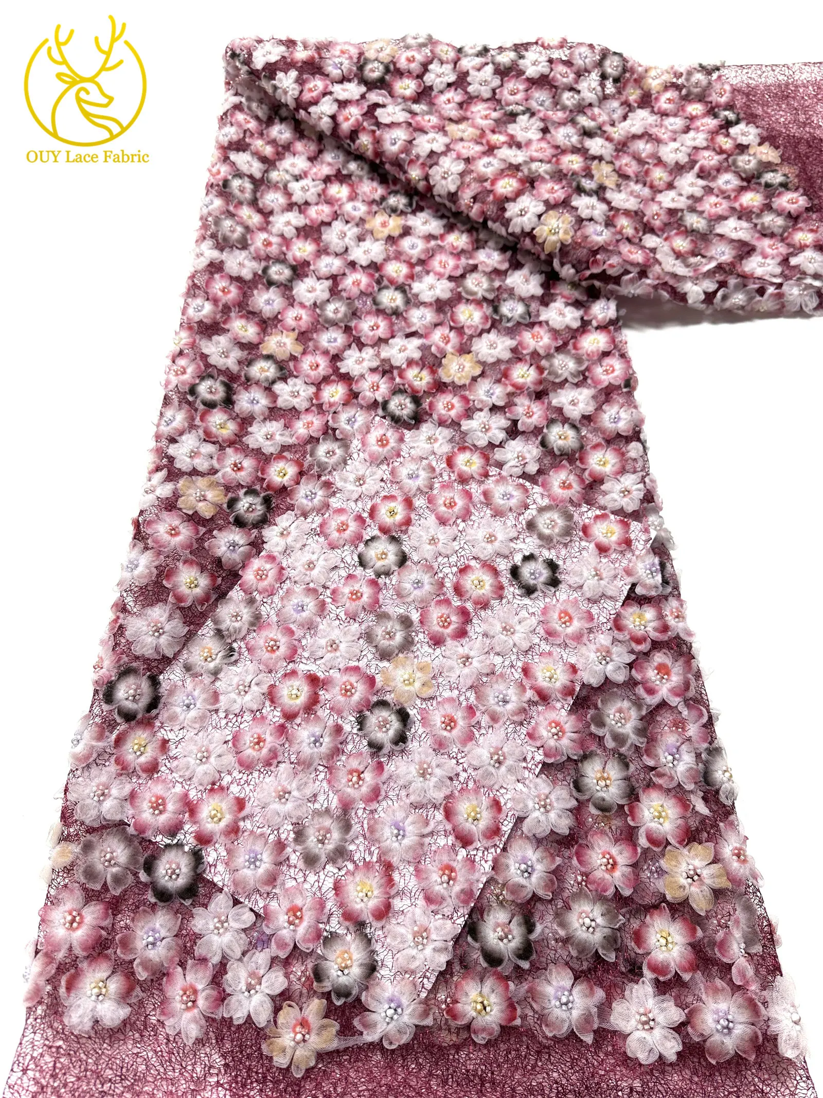 3D Applikation Afrikanischer Spitzenstoff 2026 Elegante Französische Nigerianische Perlen-Pailletten Tüll-Netzspitze für Braut-Hochzeitskleider – Detail 21