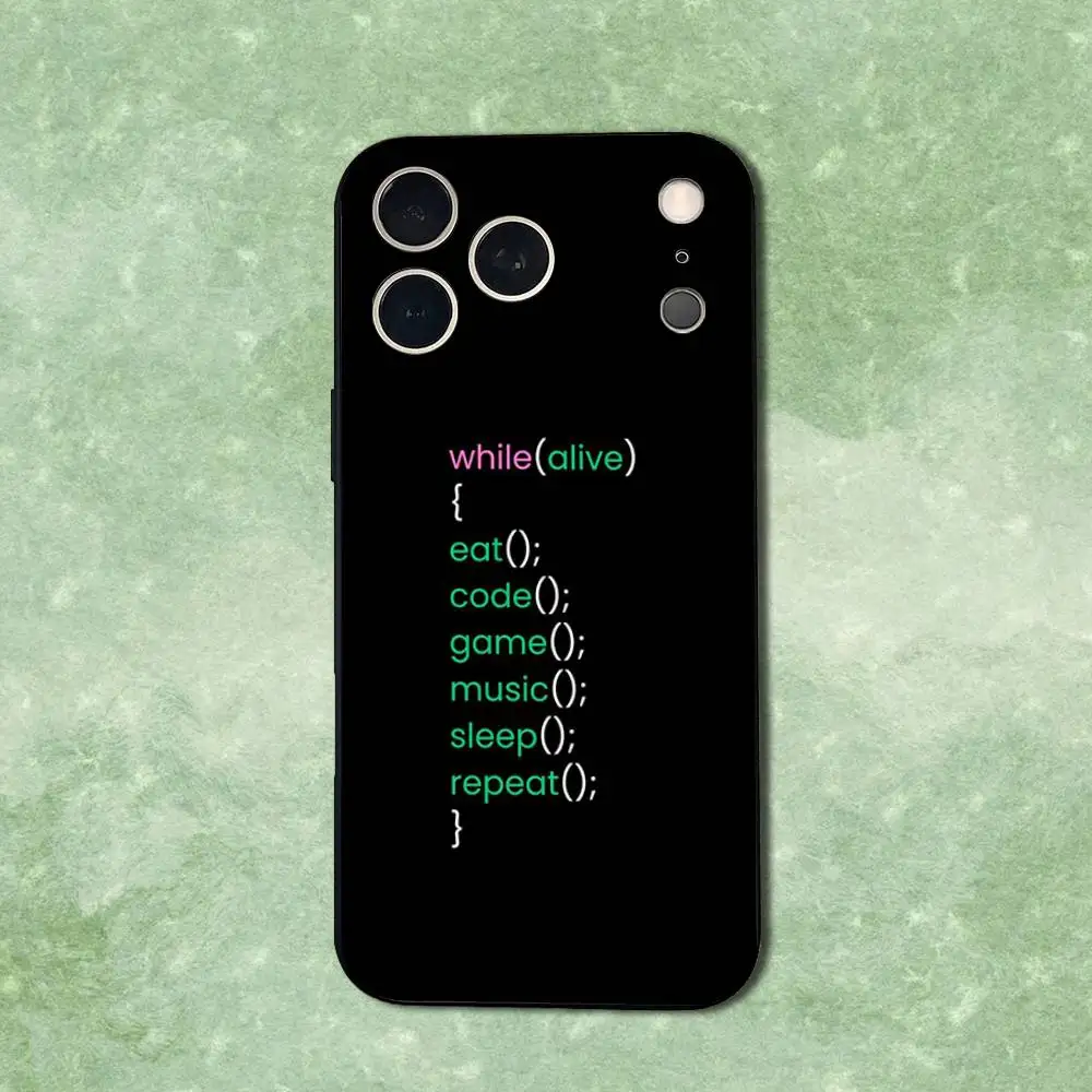 حافظة هاتف جافا فن البرمجة لهاتف آيفون 14,13,17,12,11,16,15,Plus,Pro Max,XS,X,XR,SE,Mini,Soft غطاء أسود من السيليكون