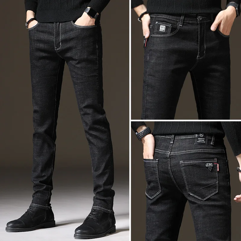 Fashion Denim Jeans Men\'s Summer Small Feet Slim Stretch Summer Casual Black Cowboy Teenagers Jeans for Men Streetwear Pants