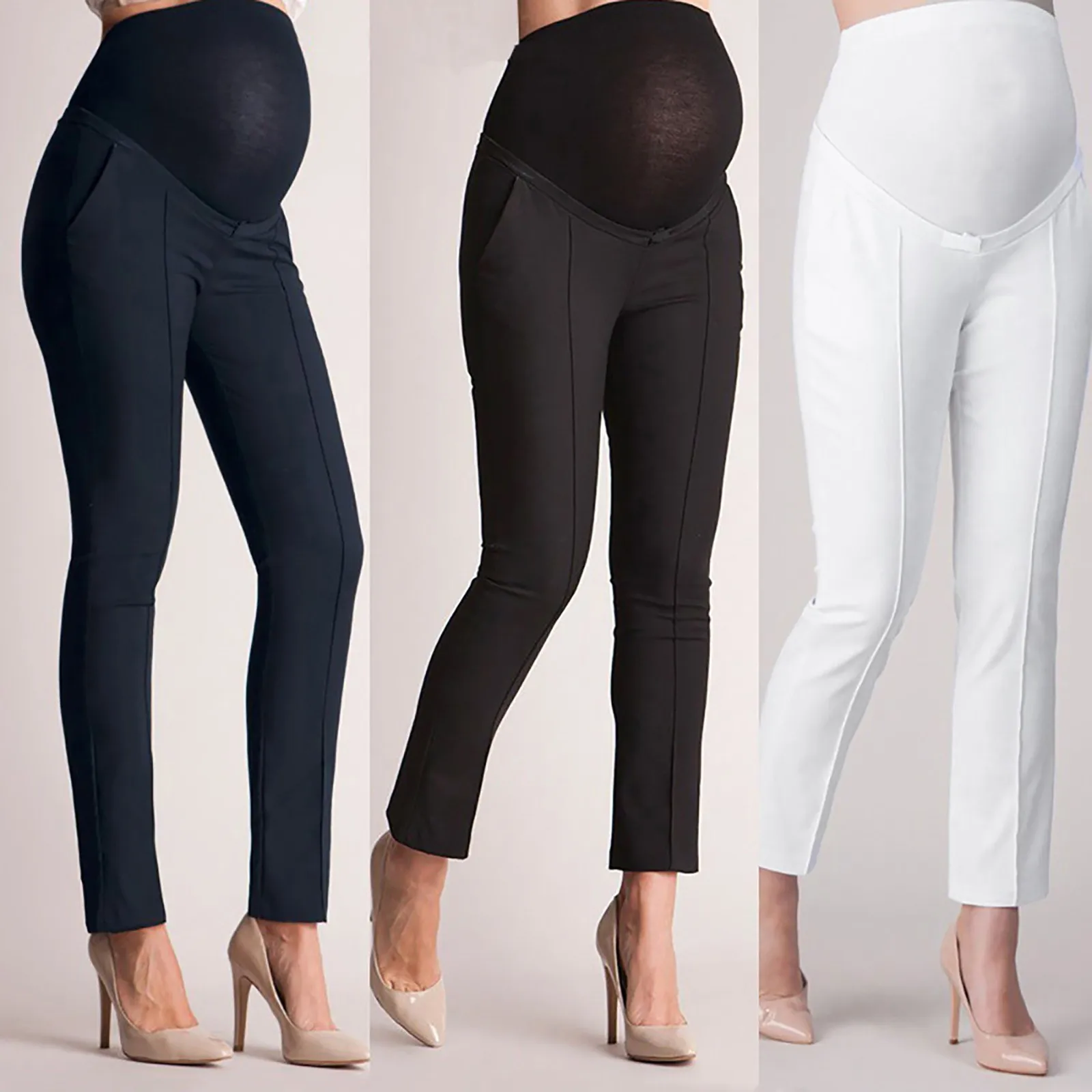 Maternity Pregnancy Skinny Trousers Work Out Pants Elastic Pregnant Women's Feet Stomach Lift Pants Stretch Causal Pants