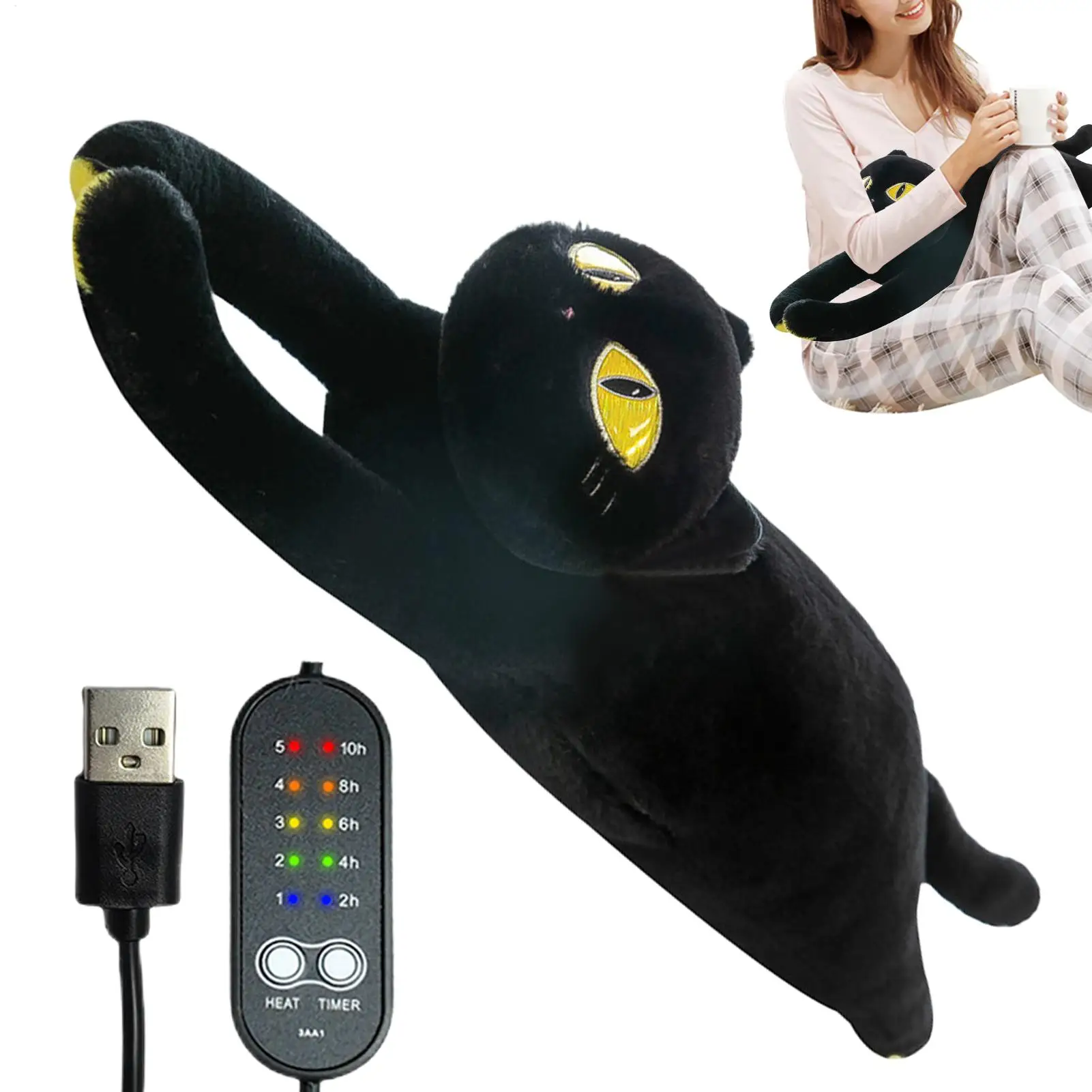 Cat Heating Pad For Period Cramps USB Powered Cat Heated Pad Cute Stuffed Animals For Stomach Neck Shoulder Lower Back Travel