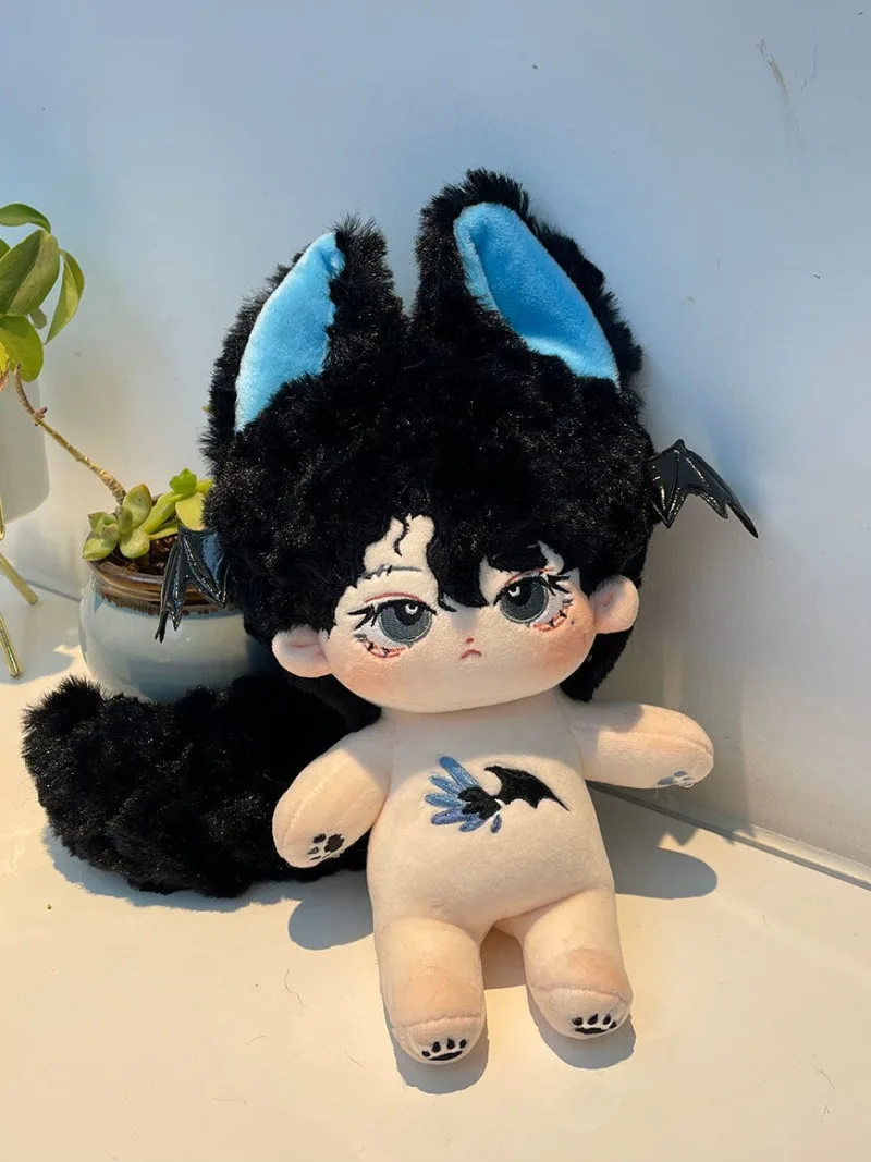 New No Attributes Cute Animal Blue Ear Small Devil with Wings and Skeleton Plush Stuffed Doll Toy 20cm Plushie Cosplay Gifts