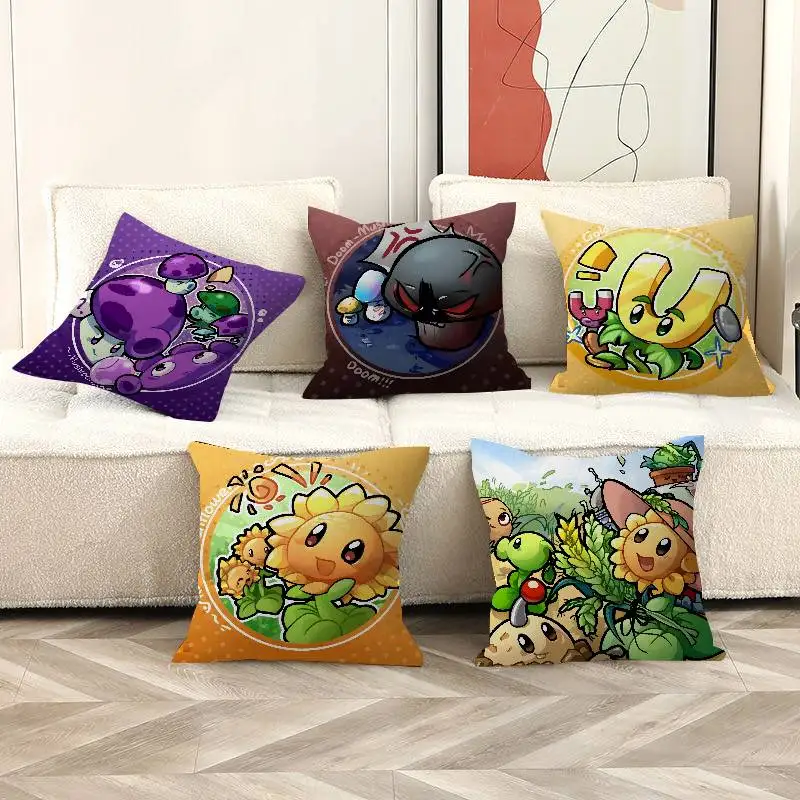 Game P-Plants V-S Z-Zombie Pillow Covers Cartoon Sofa Decorative Home Double-sided Printing Short Plush Cute Cushion Cover