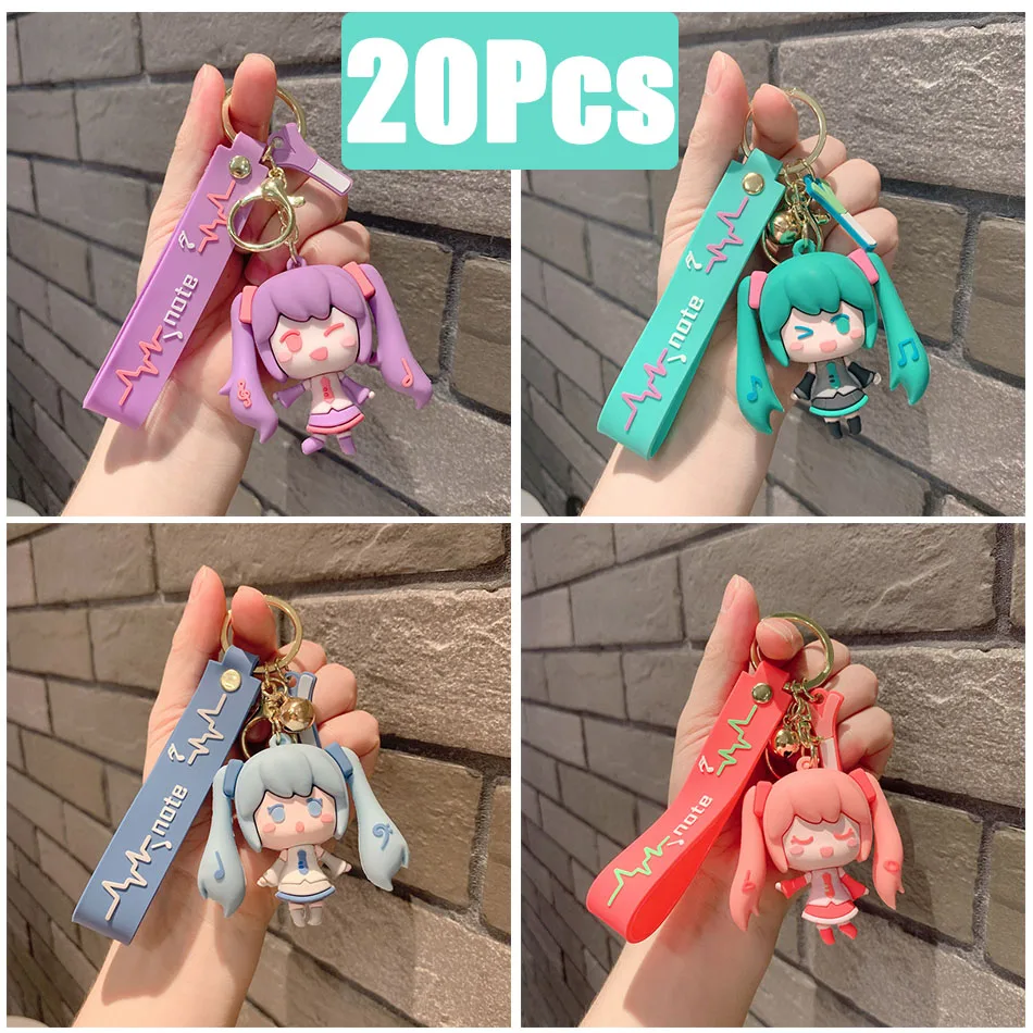 

20Pcs Hatsune Miku 6cm Kawaii Figure Keychain PVC Model Bag Pendant Anime Car Keyring Doll Cartoon Double Tail Girl Key Chain
