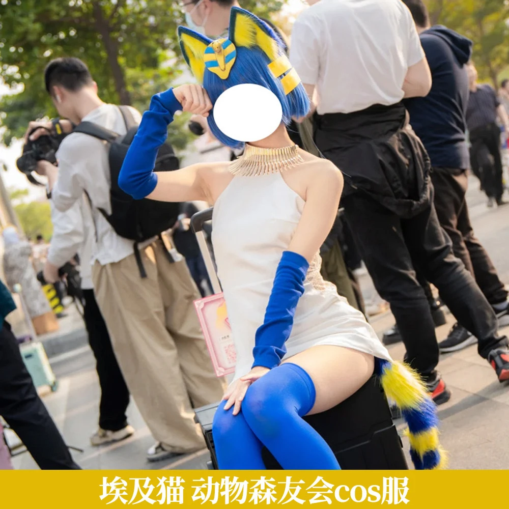 

Платье египетского кота, аниме, карнавальный костюм, парик, стиль Animal Crossing, полный комплект с ушками, хвостом, аксессуары для вечеринки на Хэллоуин, женские аксессуары