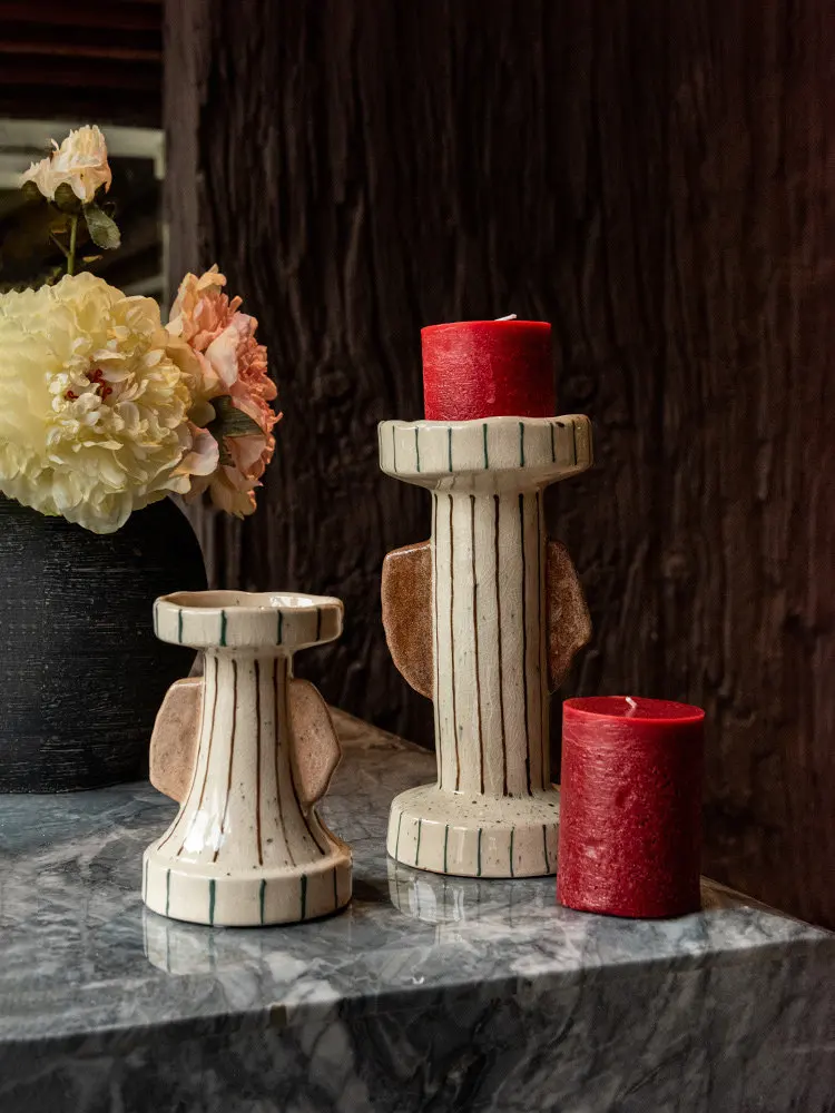 Wabi Sabi Wind Candle Holder Ornament Home Living Room Dining Room Candle Model Room Soft Decoration High-end Light Luxury