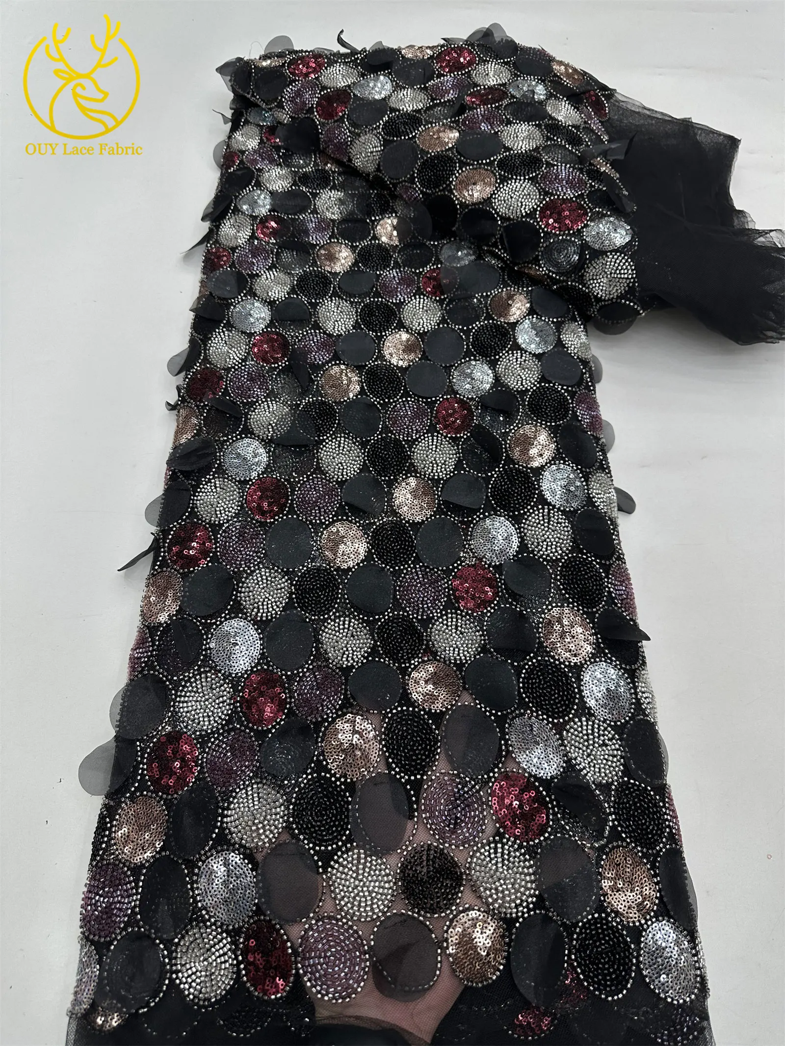 Il più nuovo tessuto africano del pizzo in rilievo 2025 di alta qualità di lusso francese nigeriano paillettes tulle tessuto di pizzo abiti da festa di nozze