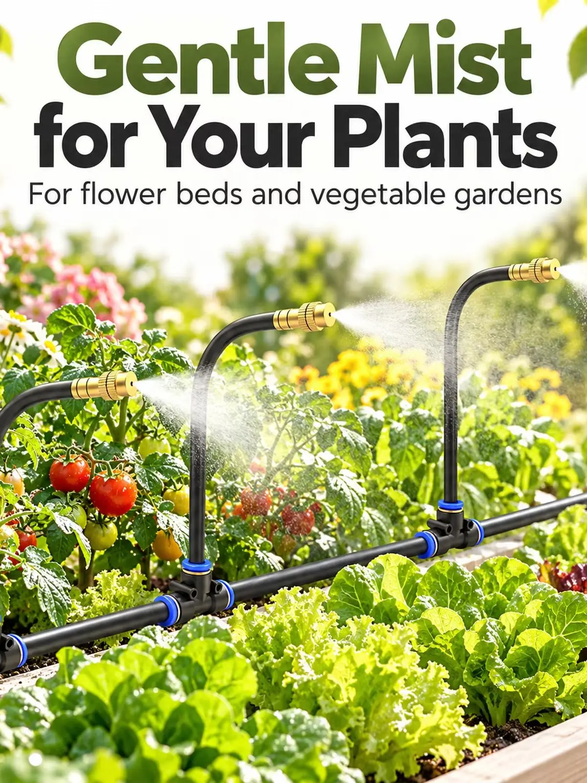 Garten Tropfbewässerung Set, Verstellbare Messing Zerstäuber Düse, Biegbare Sprühköpfe, Automatisches Bewässerungssystem für Gewächshaus, Gemüsegarten, Topfpflanzen