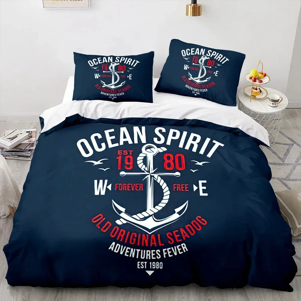 Ship Anchor Nautical Bedding Sets Ocean Blue Sea Wave Polyester Quilt Cover Pillowcases Double Twin Queen King Duvet Cover