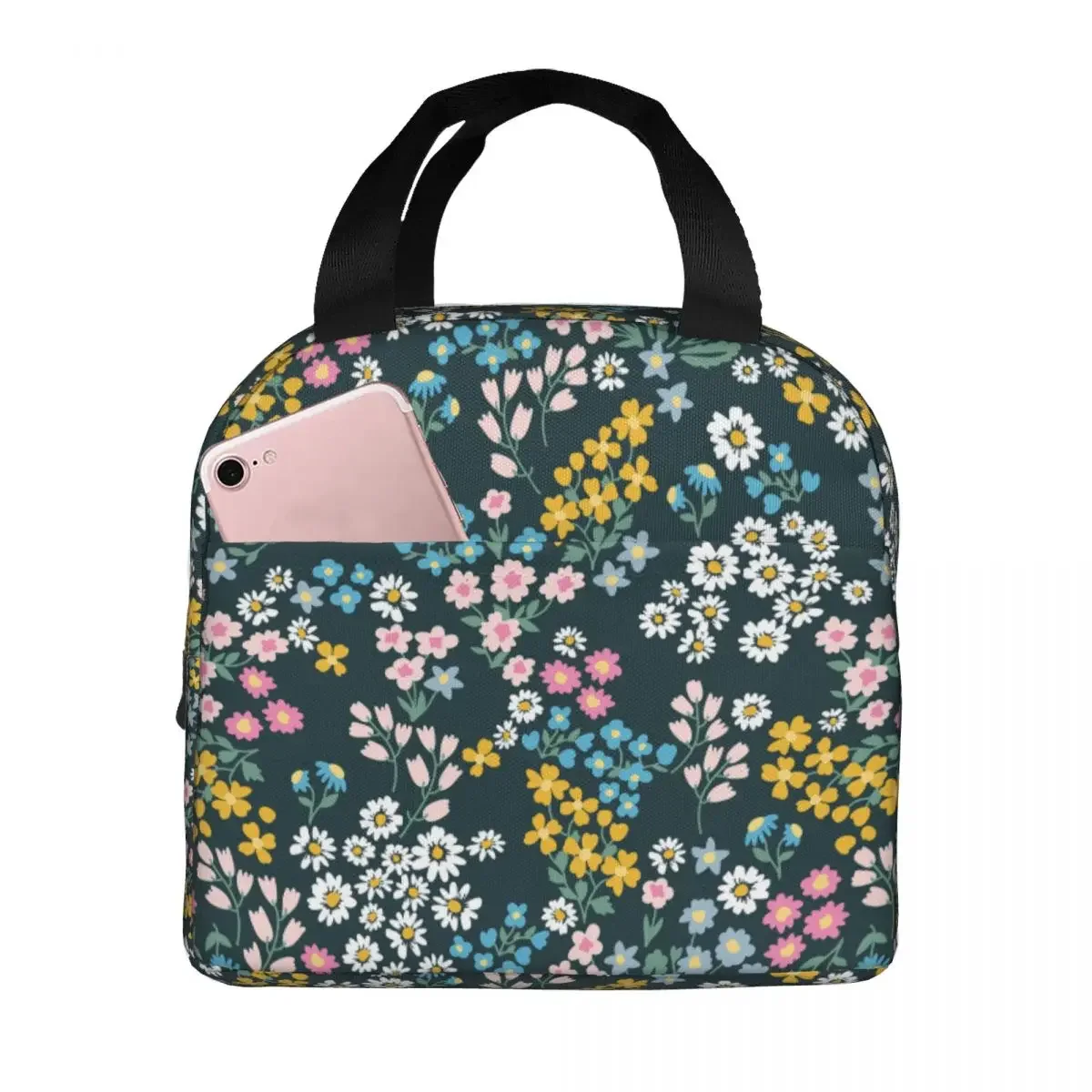 Colorful Garden Flowers Lunch Bag Portable Insulated Ox Cooler Bags Thermal Work Lunch Box for Women Girl