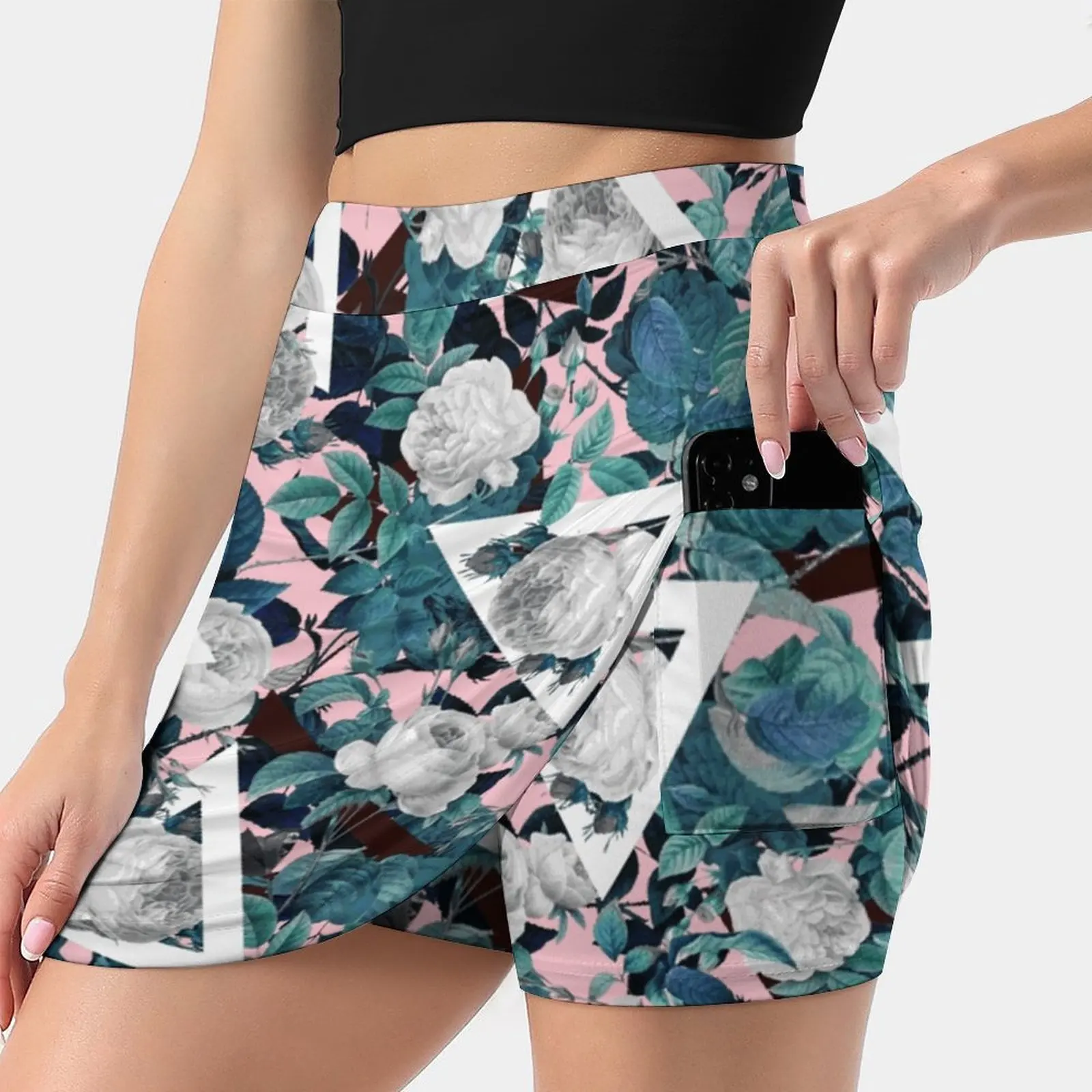 Futuro natureza x verão shorts femininos saia 2 em 1 fitness yoga saia tênis saias padrão floral geo geométrico jardim rosa