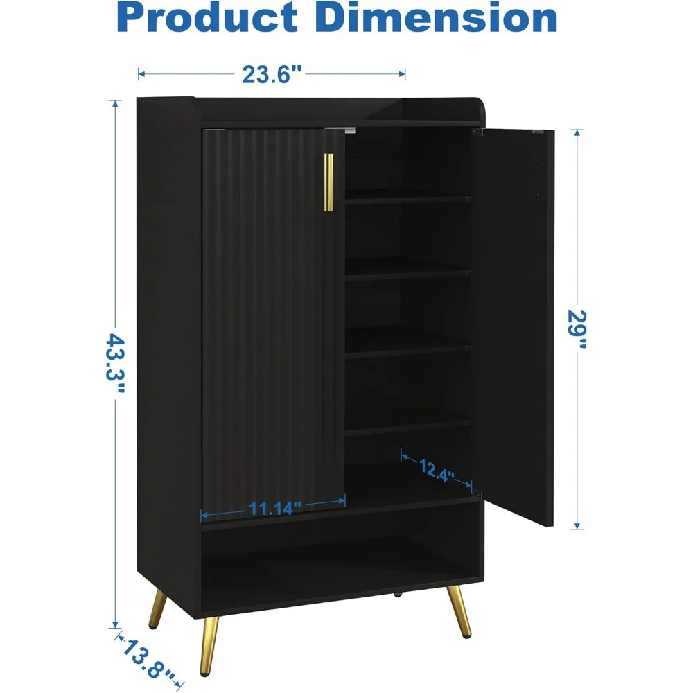 Shoe Storage Cabinet for Entryway  6Tier Shoe Cabinet with Doors &Metal Legs,Adjustable Shelves Shoe Rack Organizer for Entryway