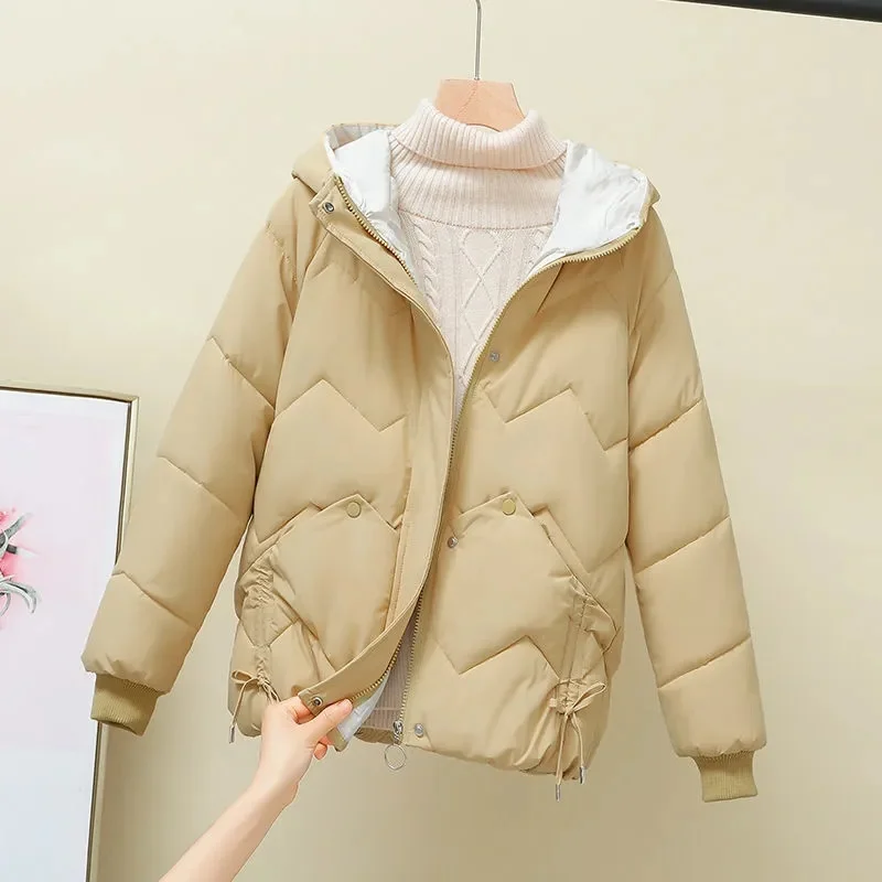 2023 Winter Down Cotton Jacket Women Autumn Winter Short Parkas Hooded Overcoat Students Warm Outerwear Loose Coats Lady Jackets