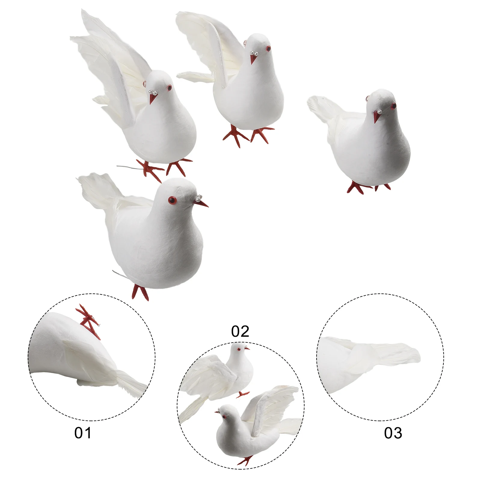 Pack of 4 Lifelike Artificial Plastic Flying Doves Birds for Decoration in Home Garden Wedding Store for educational Displays
