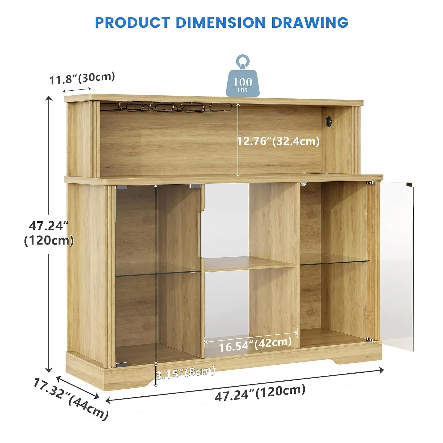 LED Bar Cabinet with Wine Rack & Power Outlet, Sideboard with Stemware Holders, Adjustable Lighting Liquor Cabinet, Customized