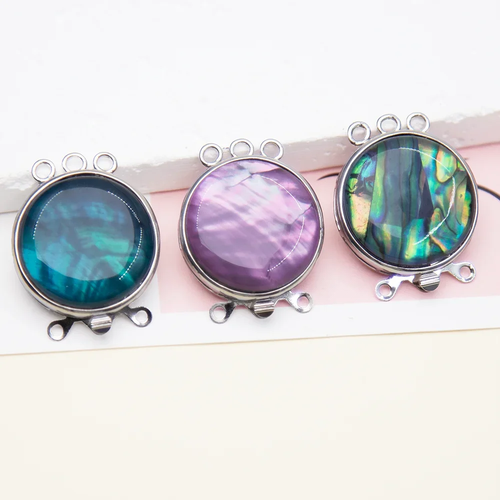 

1PC Natural Semi Precious Stone Shell Charm Connector Multi-Color Circular Pendant 24X30mm Necklace Bracelet Making Accessories